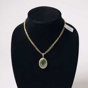 Chico’s NWT Sahara Gold Multi-Strand Necklace Blue Oval Pendant MSRP $39